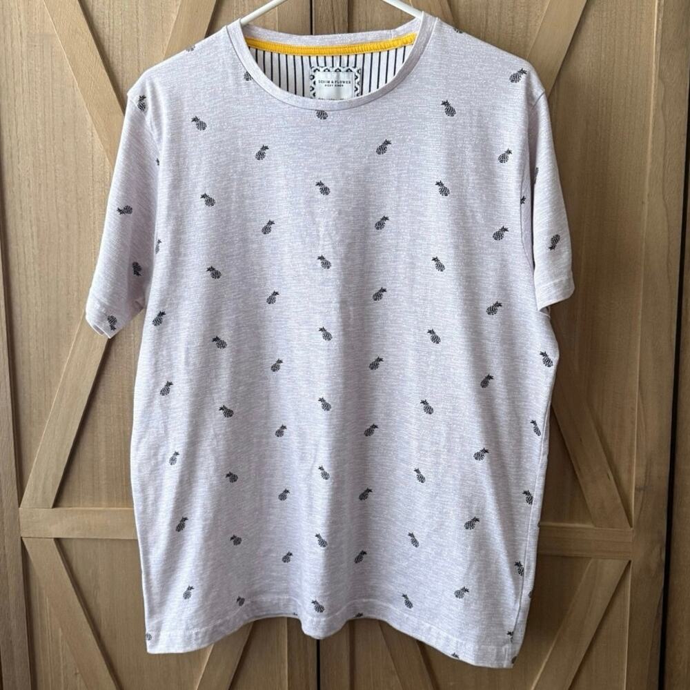 Denim & Flower Ricky Singh Mens Pineapple Print T-Shirt Heather White Tropical L